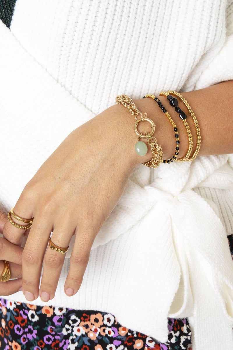 Bracelet Midi Beads Gold Color Stainless Steel-4MM