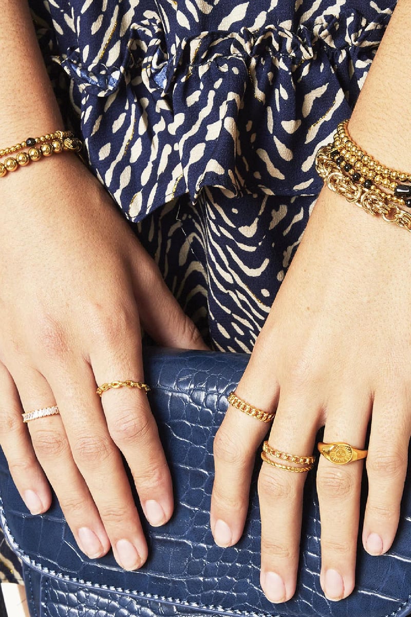 Bracelet Big Beads Gold Color Stainless Steel-6MM