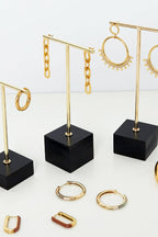 Earrings displays T shape Black & Gold Color Wood