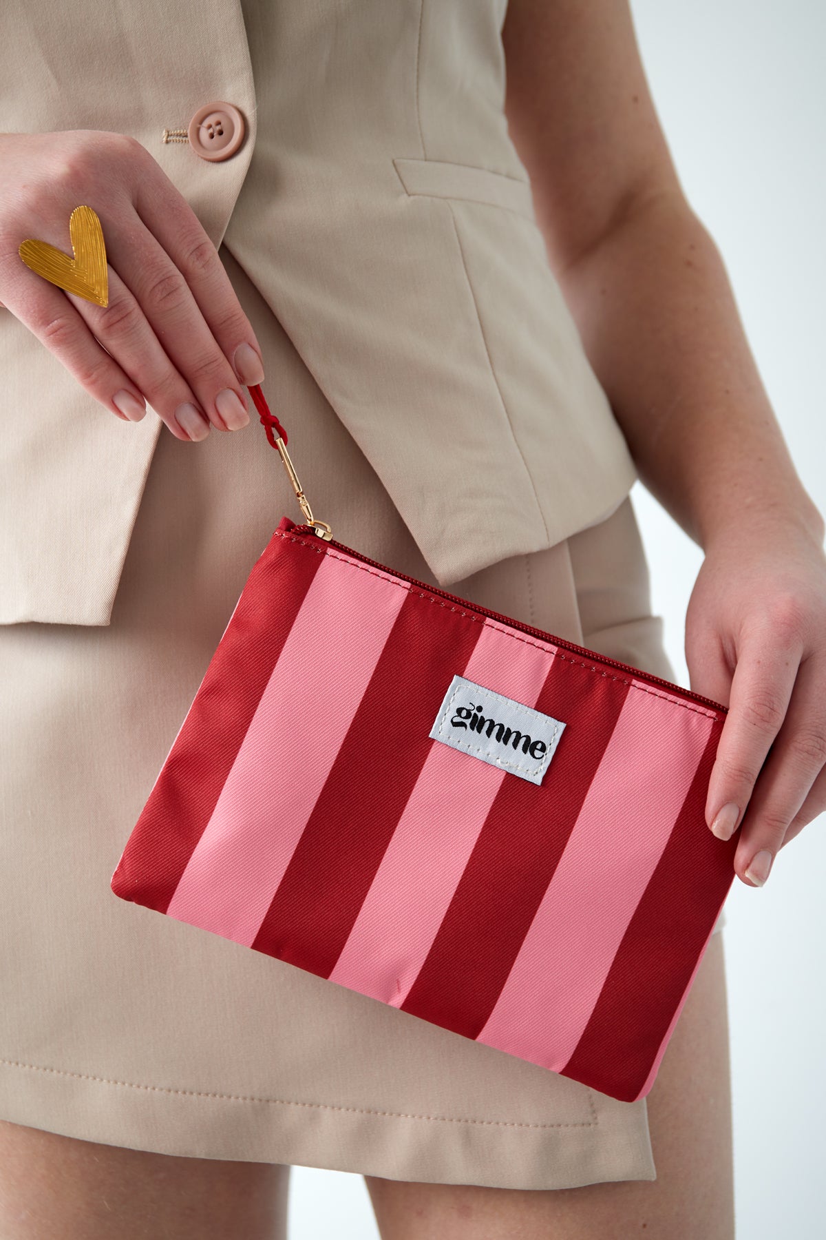 Flat toiletry bag thick stripe - Pink red