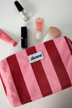 Toiletry bag large stripe - Pink red