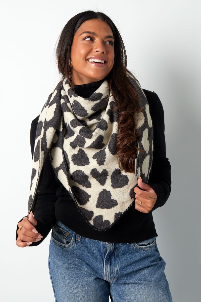 Winter scarf frosted heart - orange pink