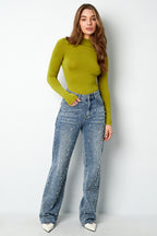 Polyester Women's Long Sleeve Top Ribbed Turtleneck