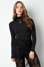 Polyester Women's Long Sleeve Top Ribbed Turtleneck