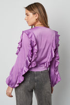 Polyester Women's Long Sleeve Top Ruffled Front Tie