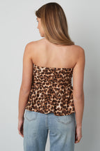 Polyester Women's Strapless Top Leopard Print Peplum Design