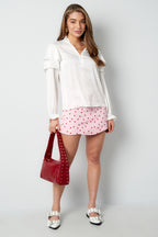 Polyester Women's Long Sleeve Top Ruffled V-Neck