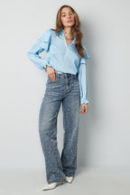 Polyester Women's Long Sleeve Top Ruffled V-Neck