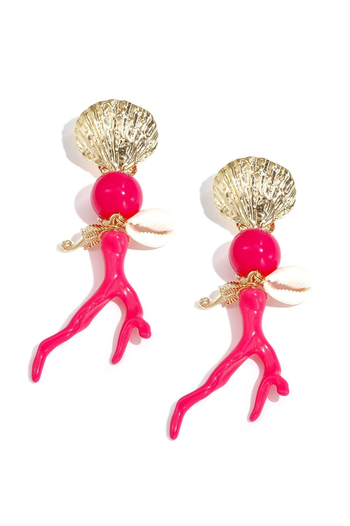 Earrings with coral and sea pendants