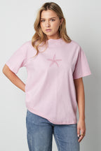 Cotton Women's T-shirt Casual Embroidered Starfish