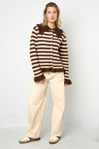 Polyester fiber (polyester) Knit cardigan Stripes Casual Fall/Winter  Clothes