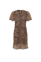 Woven Polyester Mini Dress Elegant Leopard Print Ruffle Edge