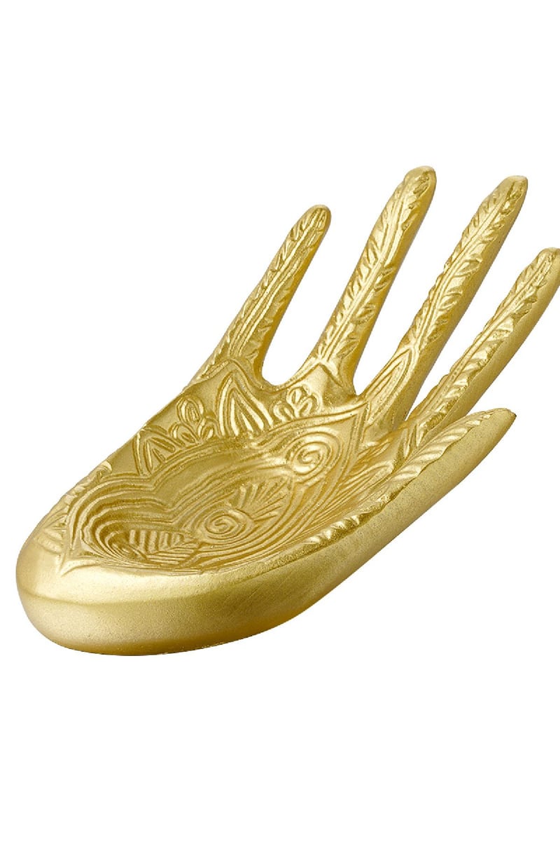 Decorative jewelry tray hand with engraved pattern Gold Color Resin