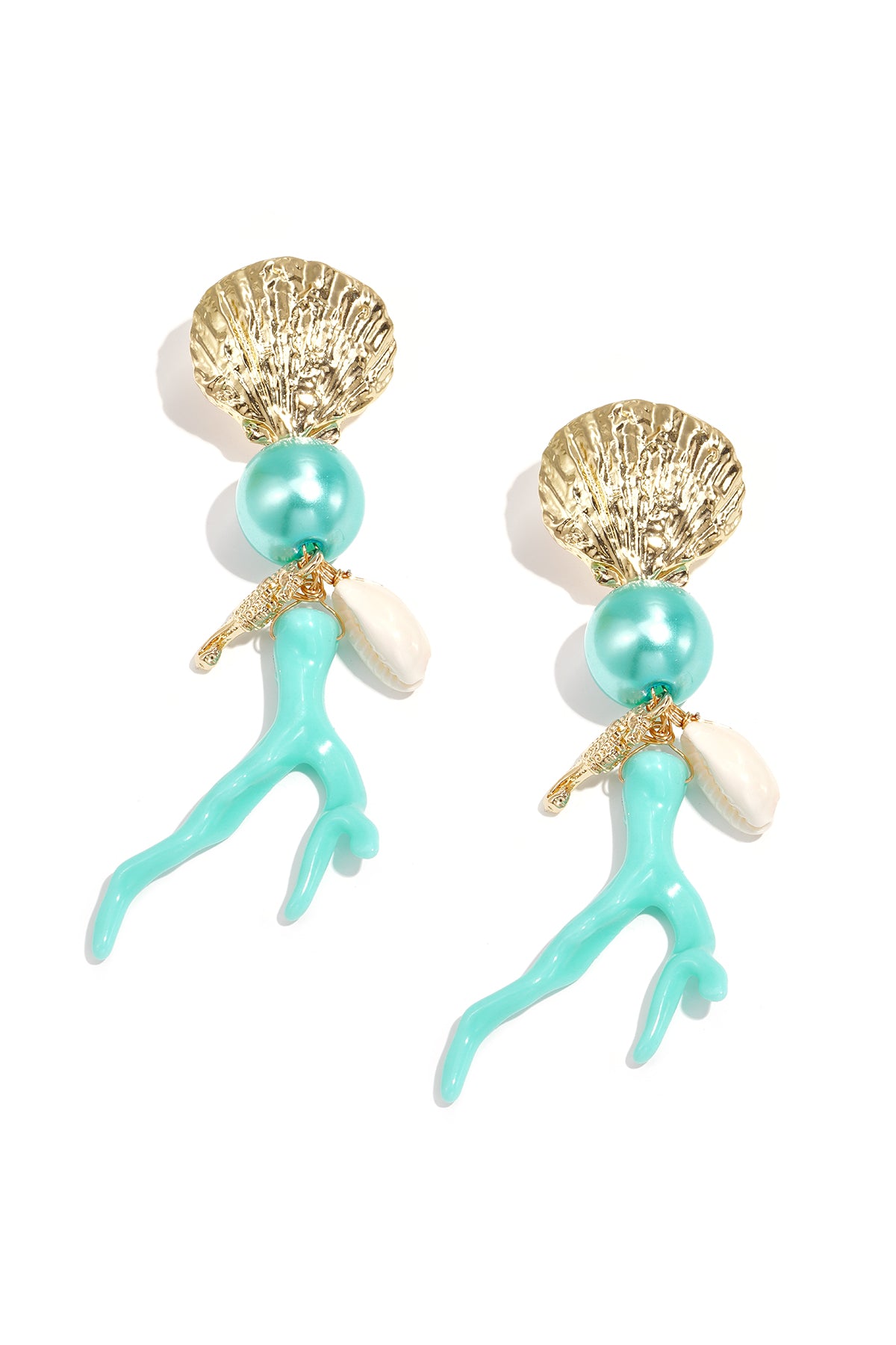 Earrings with coral and sea pendants