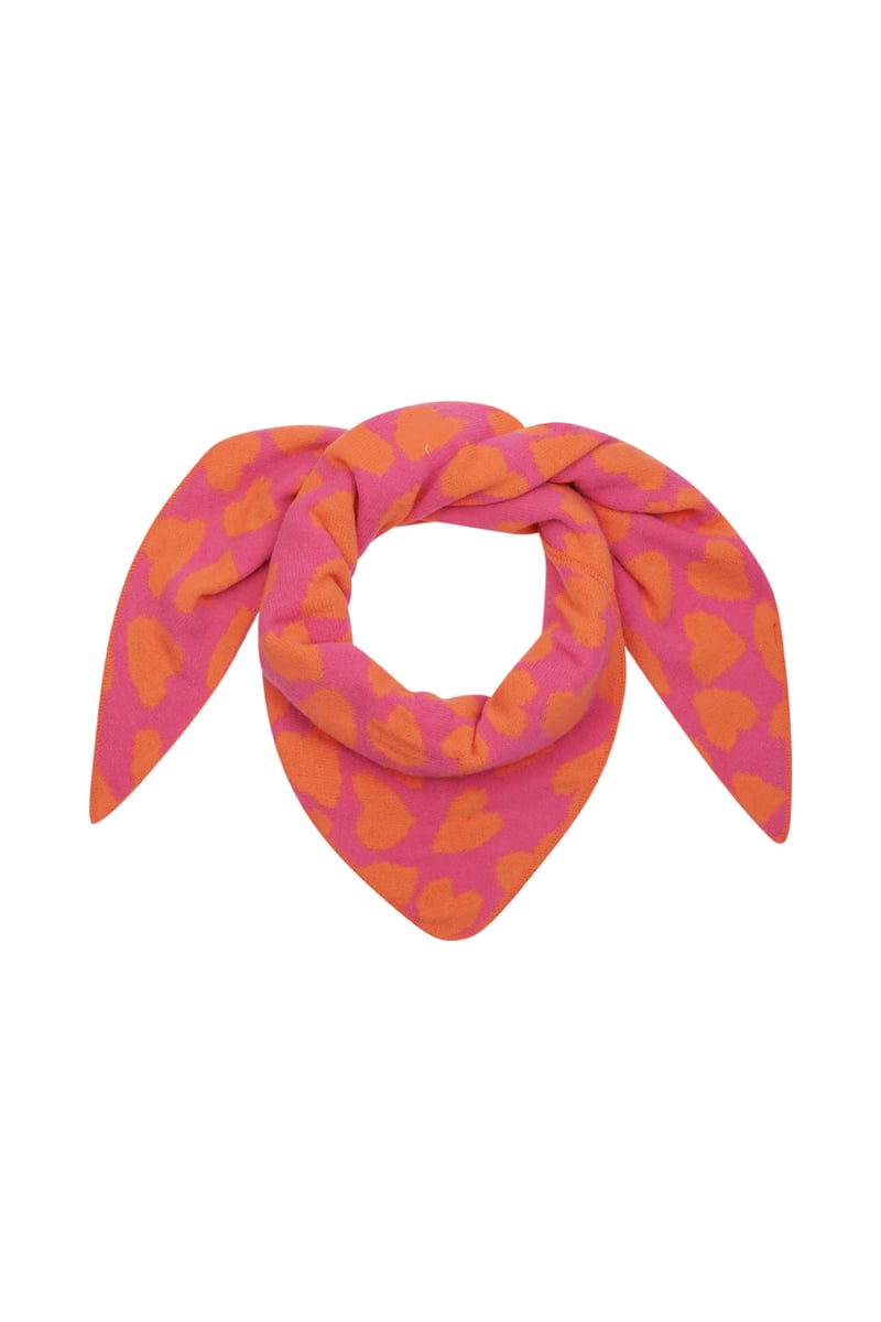 Winter scarf frosted heart - orange pink
