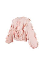 Polyester Women's Long Sleeve Top Ruffled Front Tie