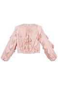 Polyester Women's Long Sleeve Top Ruffled Front Tie