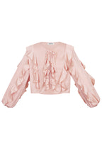 Polyester Women's Long Sleeve Top Ruffled Front Tie