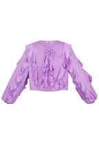 Polyester Women's Long Sleeve Top Ruffled Front Tie