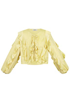 Polyester Women's Long Sleeve Top Ruffled Front Tie