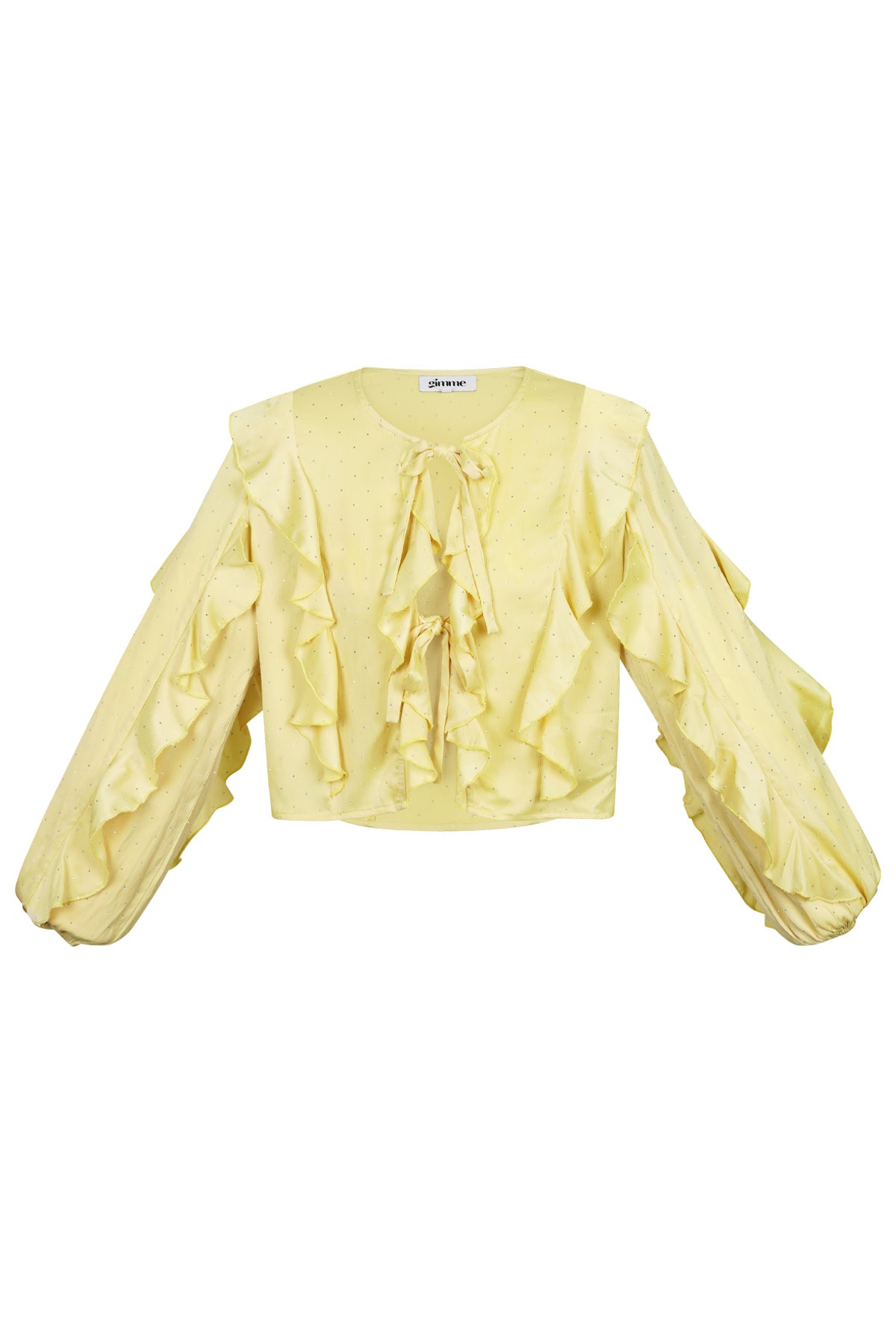 Polyester Women's Long Sleeve Top Ruffled Front Tie