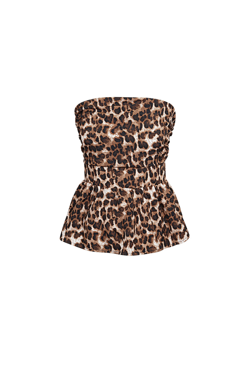 Polyester Women's Strapless Top Leopard Print Peplum Design
