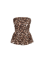 Polyester Women's Strapless Top Leopard Print Peplum Design