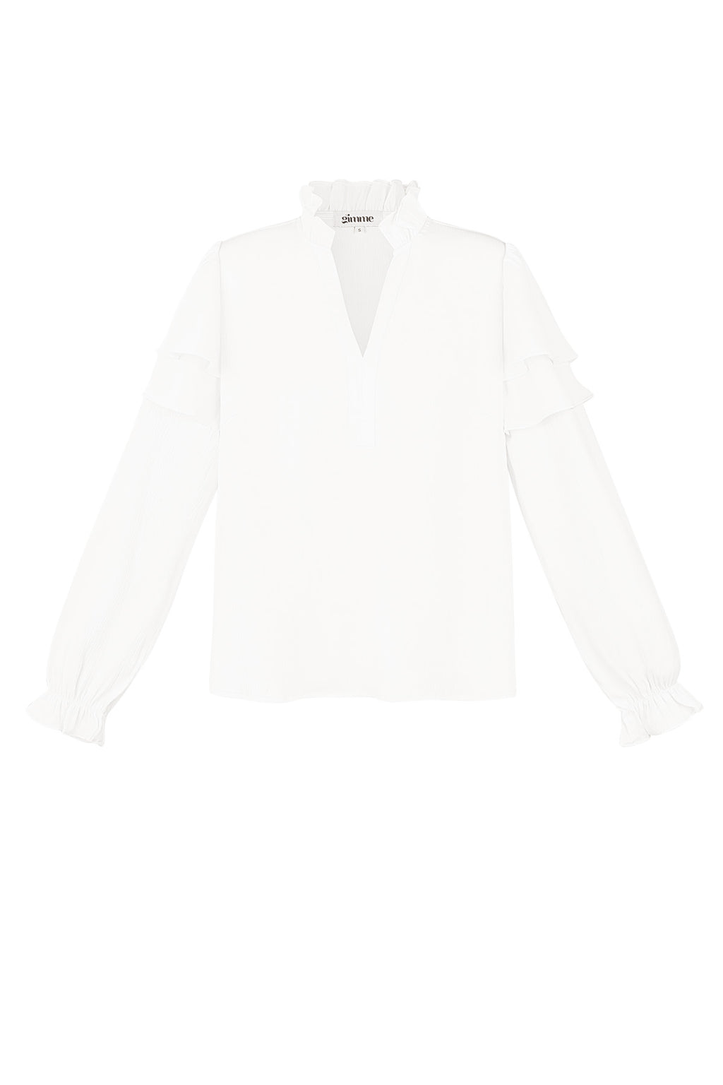 Polyester Women's Long Sleeve Top Ruffled V-Neck