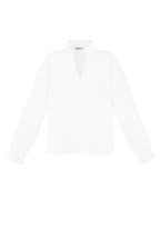 Polyester Women's Long Sleeve Top Ruffled V-Neck