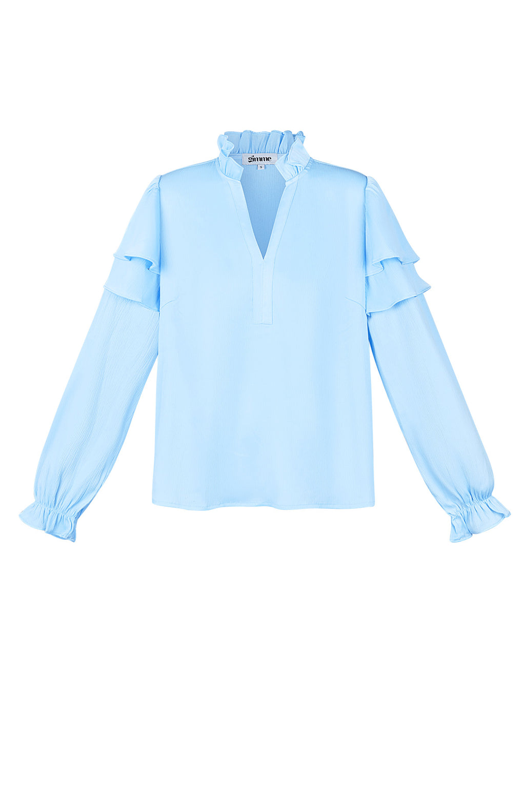 Polyester Women's Long Sleeve Top Ruffled V-Neck