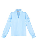 Polyester Women's Long Sleeve Top Ruffled V-Neck