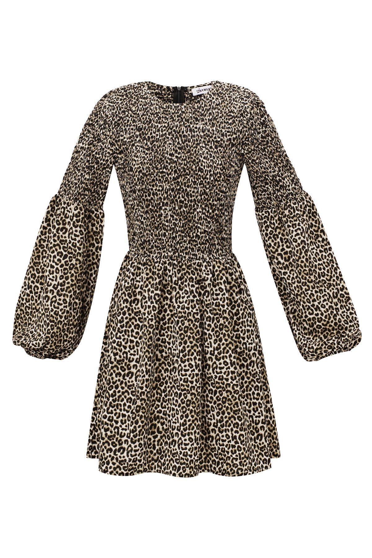 Polyester Women's Mini Dress Leopard Print Puff Sleeve