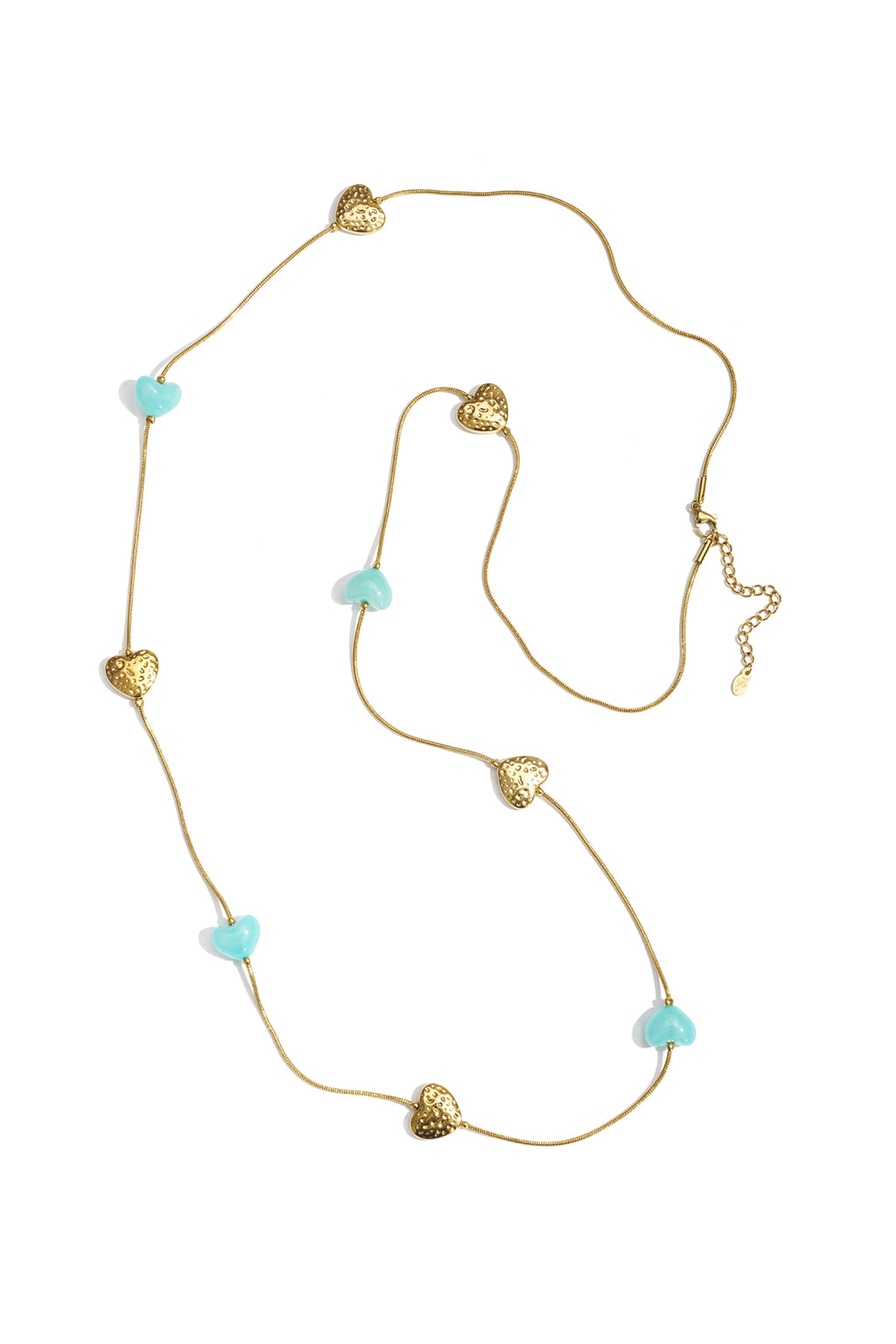 Long necklace with various beads and stones