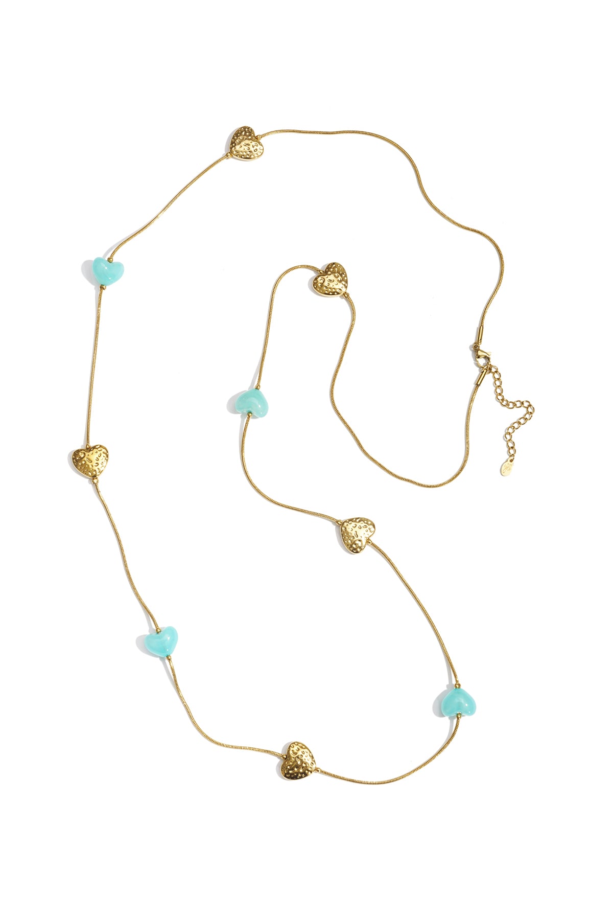 Long necklace with various beads and stones