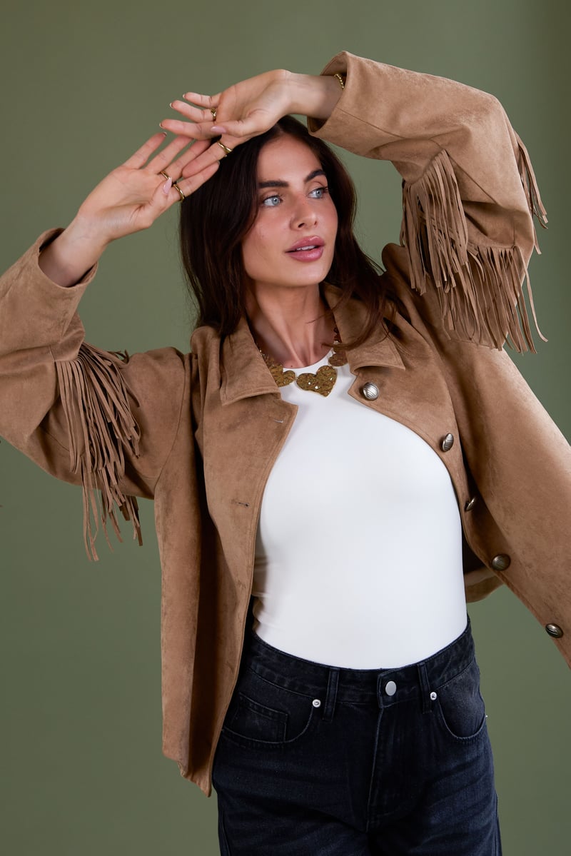 Suede-look jacket with fringes