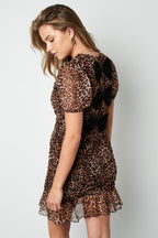 Woven Polyester Mini Dress Elegant Leopard Print Ruffle Edge