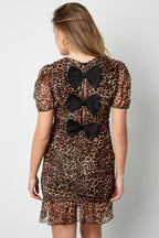 Woven Polyester Mini Dress Elegant Leopard Print Ruffle Edge