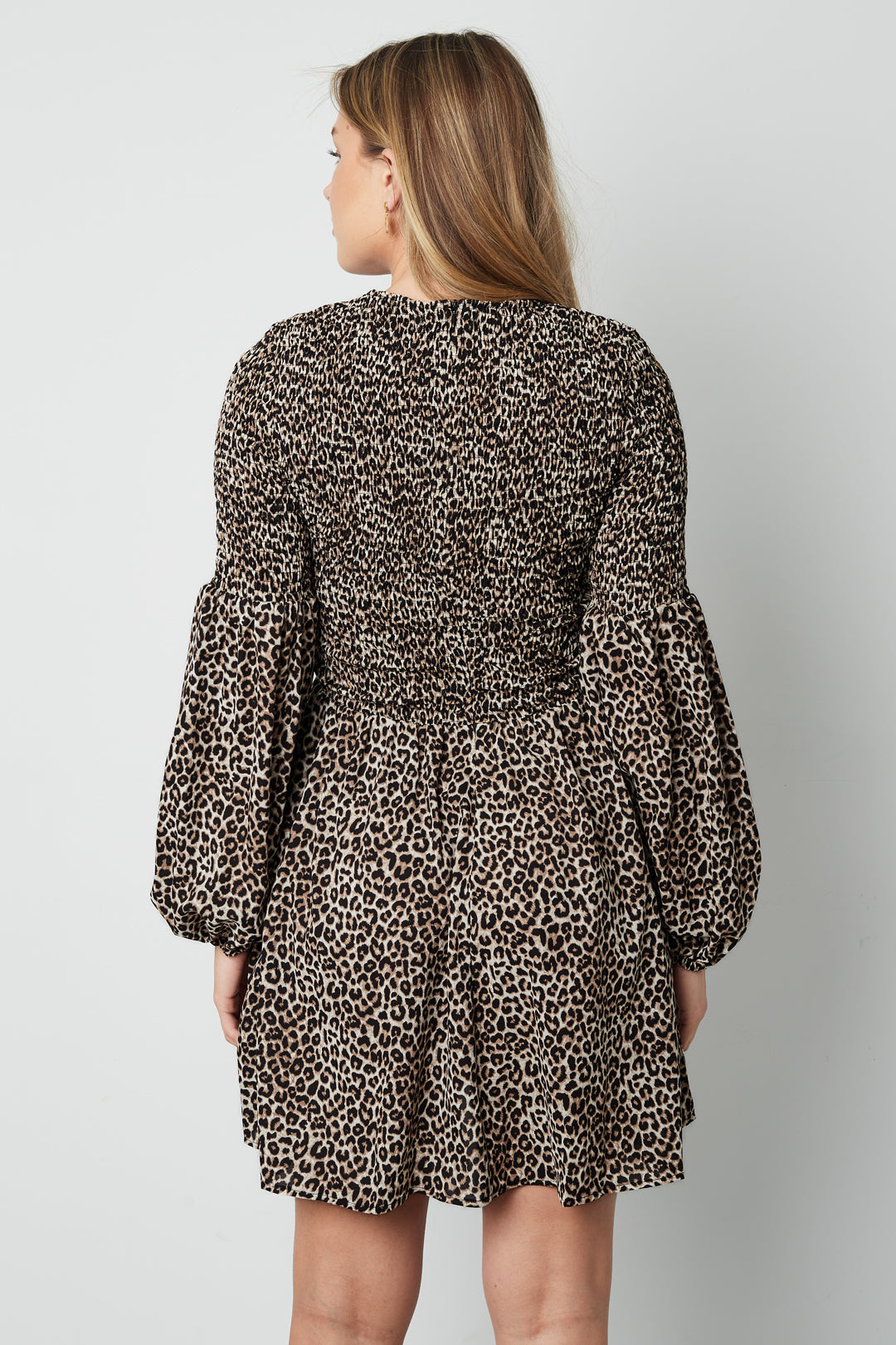 Polyester Women's Mini Dress Leopard Print Puff Sleeve