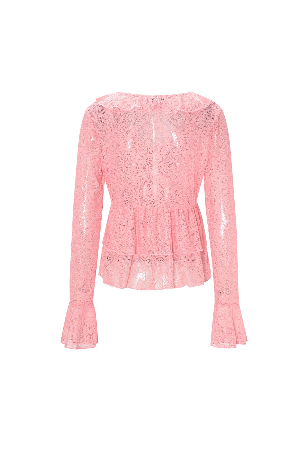 Woven Lace Women's Long Sleeve Top Elegant Ruffle Detail